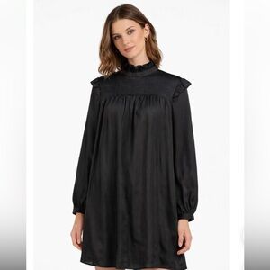 The Kooples Black Smocked High Neck Mini Dress Long Sleeve US Small NWT